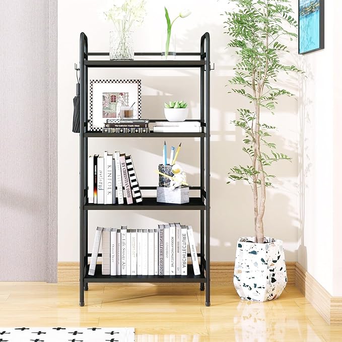 HDANI 4-Tier Metal Storage Rack with Shelf, Storage Shelves, Shelf Organizer, Garage Standing Shelving Unit for Laundry, Bathroom, Kitchen, Pantry, Closet, 23.6''W x 13.8''D x 50''H, Black