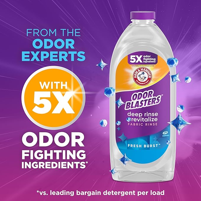 ARM & HAMMER Odor Blasters Deep Rinse and Revitalize Fabric Rinse, Laundry Additive, Eliminates Sweat and Musty Odors, Fresh Burst Scent, 50 fl oz