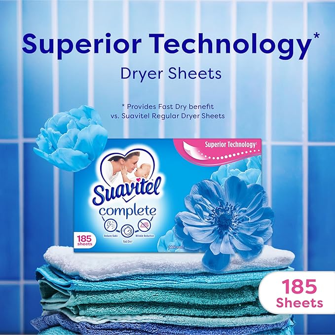 Suavitel Complete Fabric Softener Dryer Sheets, Field Flowers, 185 ct, 4 pack