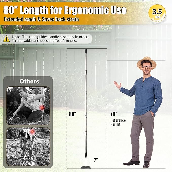 Garden Hoe Tool, 80 Inches Stainless Steel Long Handle Hoe Garden Tool, Garden Hoe for Weeding with 7-inch Wide Welded Blade, Garden Hoes for Weeding, Cultivating, Digging, Loosening, and Planting