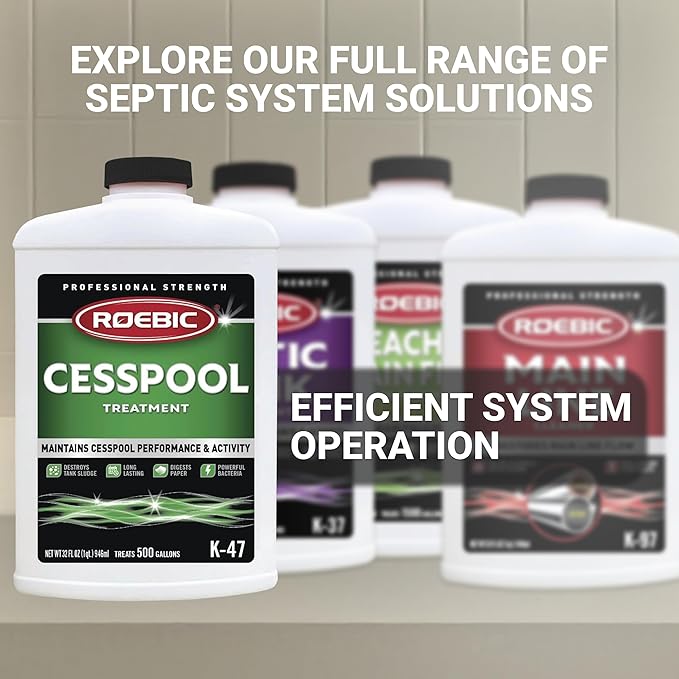 Roebic K-47-Q Cesspool Treatment: Prevents Clogging, Buildup, Exclusive Bacteria Digests Paper, Destroys Sludge - 32 Ounces, White/Green