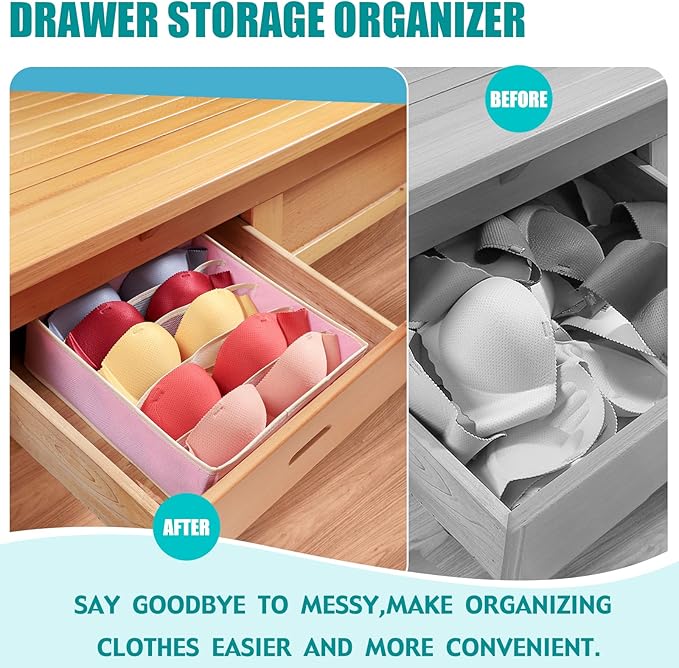 Drawer under Cabinet Clothes Organizer 5 Cell Foldable Storage Cubes Underwear Drawer Organizer Dividers Storage Boxes for Bra, Underwear（Pink）