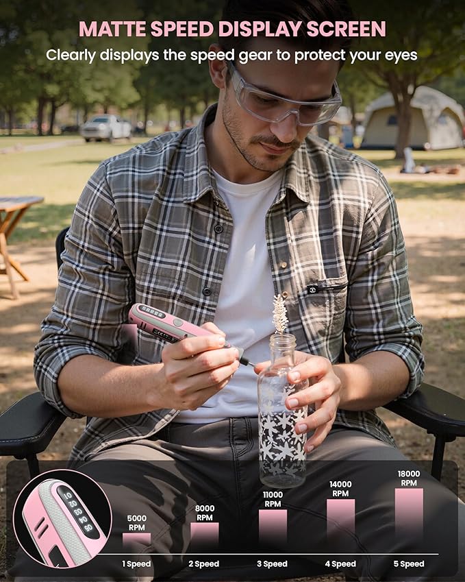 Rotary Tool, 4V Pink Cordless Rotary Tool with LED Display, Lasting Speed Memory, Rotary Tool Kit for Small DIY Project, Small and Light with Rubber Handle for Engraving, Sanding, Drilling, Polishing