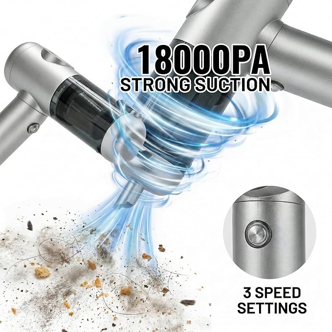 AUTOPALS Cordless Car Portable Vacuum Cleaner, 4 in 1 Suck, Blow, Inflate, Vacuum, 18000Pa High Power, 180° Rotating Handle, Type-C Charging, LED Display, Multi-Nozzles for Car, Home, Office