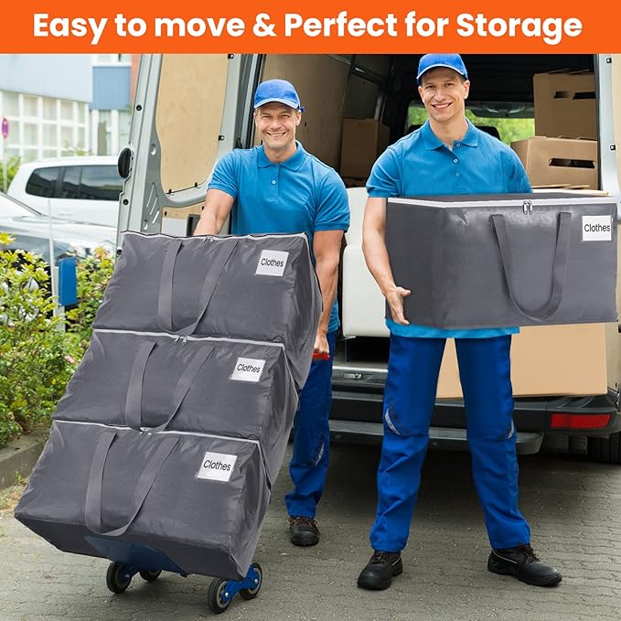 BlissTotes Large Moving Boxes and with Zippers & Handles Moving Supplies with lids, Heavy Duty Totes for Storage Bags for Space Saving, Fold Flat, Moving and Storing 93L, 8 Pack
