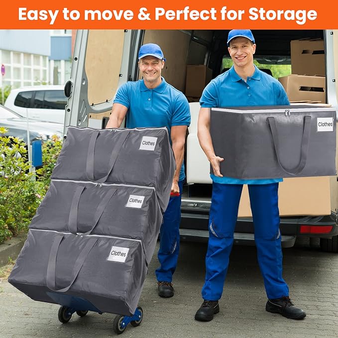 BlissTotes Large Moving Bags, Storage Bags with Zippers, Handles Moving Supplies with lids, Heavy Duty Totes for Storage Bags for Space Saving, Moving and Storing 93L, 6 Pack