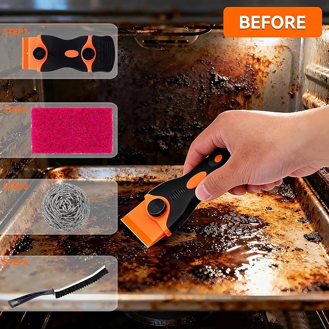 Heavy Duty Oven Cleaner Tools Kit | Professional Oven Cleaning Accessories with Crevice Brush, Razor Scraper & Pumice Stone | Deep Clean Electric Ovens&Stovetops for Home Kitchen Maintenance