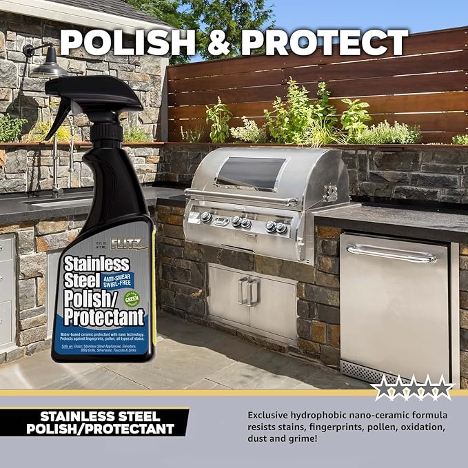 Flitz Stainless Steel Polish Protectant - 16oz Bottle, USA-Made Ceramic Coating for Stainless Steel Appliances, Repels Fingerprints & Water Spots - Aluminum & Chrome Polish & Protectant (3 Pack)