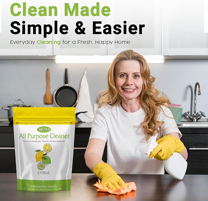 All Purpose Cleaner Concentrate Refill, Multi Surface Clean Refill, Non-toxic Cleaning Tablets 12-pack. Makes 192 fl oz (12x16Fl oz) Bottles of Spray Cleaner for Household, Bathroom & Kitchen Cleaning