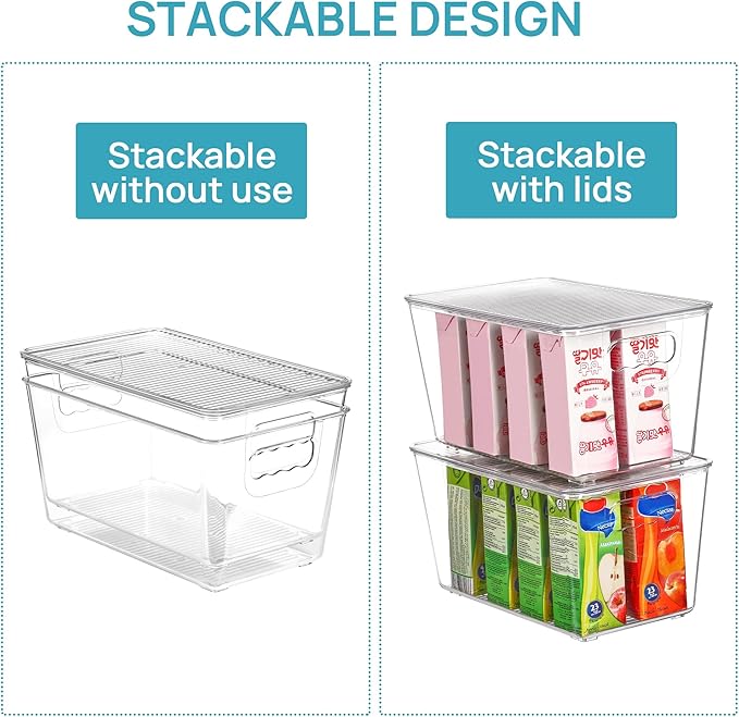Vtopmart 6 Pack Clear Stackable Storage Bins with Lids, Medium Plastic Containers with Handle for Pantry Organizer and Storage,Perfect for Kitchen,Fridge,Cabinet, Closet,Bathroom Organization