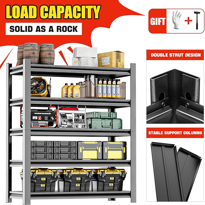 OLLRRACT Garage Storage Rack – Heavy Duty 5 Shelf Metal Shelving, Durable Storage Organizer for Tools, Equipment, and Supplies, Perfect for Maximizing Garage and Utility Space 18" D x48 W x78 H
