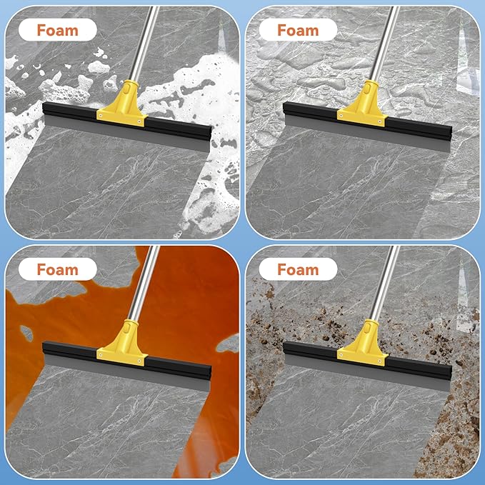 Large Heavy-Duty Floor Squeegee, 18” Rubber Blade Broom & 62” Long Handle Floor Squeegee for Concrete, Bathroom Tile, Garage Concrete, Deck, Shower Glass, Window Cleaning
