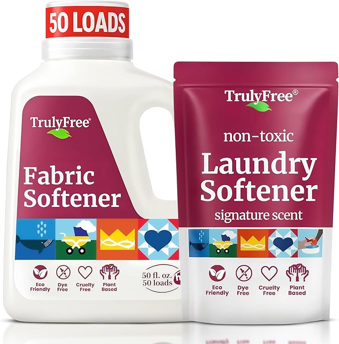 Truly Free Natural Fabric Softener | Non-Toxic for Babies & Kids Sensitive Skin | Plant-Based Laundry Softening Conditioner | Safe, Gentle & Chemical-Free | Signature Scent | 1 Pack with Jug