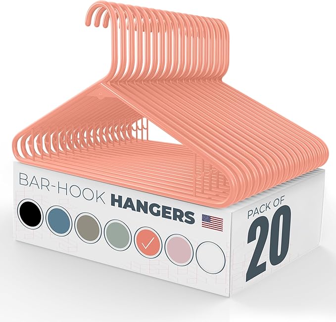 Neaties Plastic Hangers 20 Pack - Made in the USA - 6lb Capacity Standard Clothes Hangers with Strap Hooks for Dresses, Lingerie, Shirts, Pants, and Jackets - Peach