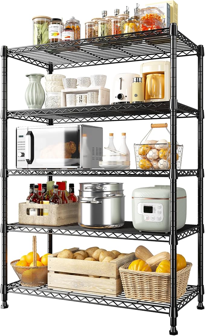 REIBII 5-Tier Wire Shelving Storage Shelves Metal Shelves,1020 LBS Adjustable Heavy Duty Metal Shelving Units and Storage for Garage Pantry Kitchen Bathroom 29" W X 14" D X 63" H
