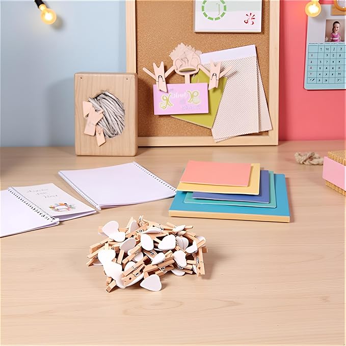 50 Pcs Mini Heart Wooden Clips Clothespins Photo Paper Peg Pin Craft Decoration Clips Laundry Storage Organization