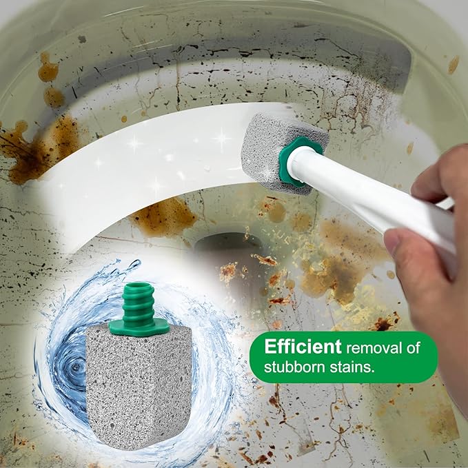Pumice Stone Toilet Bowl Cleaner,Bathroom Cleaner Brush Toilet Wand Refills with 30CM Long Handle for Remove Hard Water Stains with 1 Wand+ Pumice Stones (5 Pack)