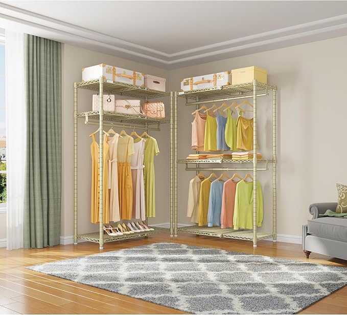 VIPEK X1 Expandable Clothes Rack Heavy Duty Adjustable from 2' to 3'5" with Adjustable Shelves and Hanger Rods, Reach-in & Walk-in Closets Metal Garment Racks Portable Closet, Gold