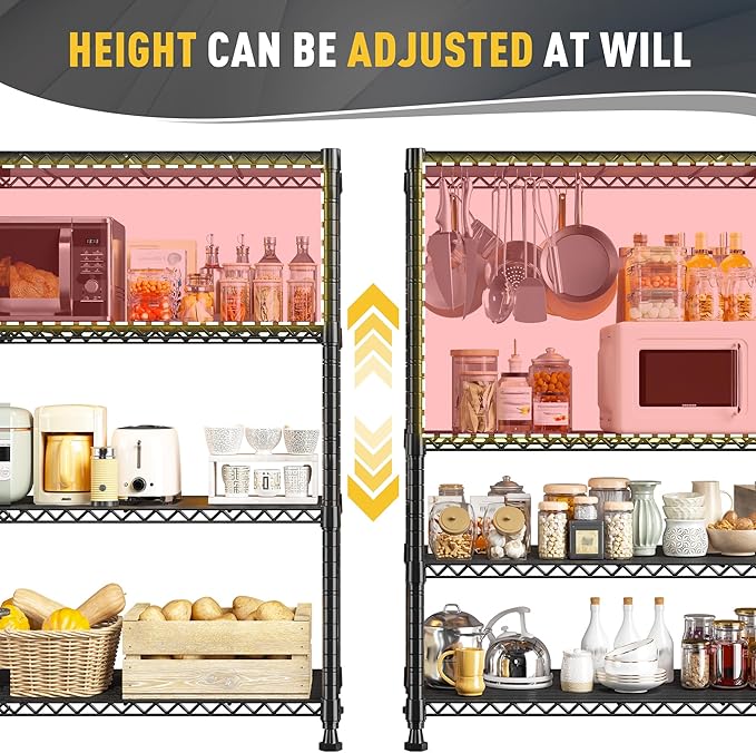 REIBII 35.5" W Wire Shelving Storage Shelves Metal Shelves Heavy Duty Shelving, Adjustable Garage Storage Wire Shelf Pantry Shelves for Kitchen Rack, Bedroom, 35.5''W x 14''D x 59''H