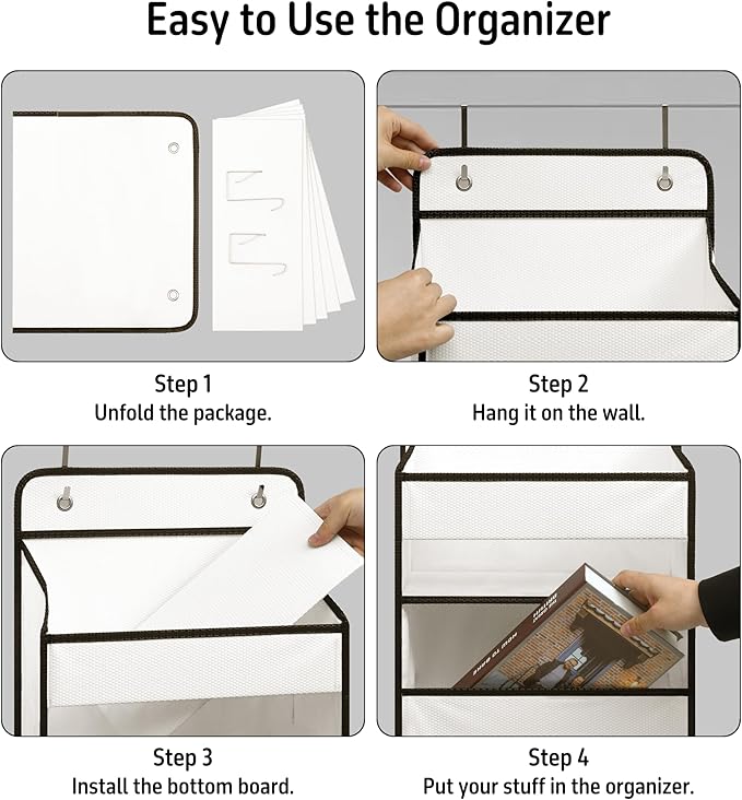 TYMENSH Over Door Organizer with 5 Large Pockets, Heavy Duty Hanging Organizer Storage, Closet Bathroom Nursery Bedroom Dorm, Toys Cosmetics Sundries and Baby Essentials, White
