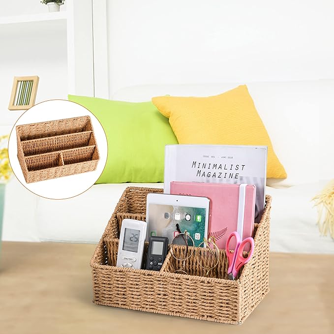 Woven Mail Organizer Countertop, 12 Inch Mail Organizer Basket for Bill and Pen, Farmhouse Desk organizers and storage