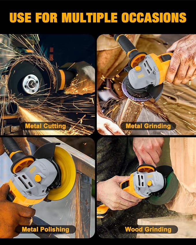 Angle Grinder Cordless 20V Battery,9600 RPM Brushless Power Motor,4-1/2-Inch to 5-Inch,2x4.0 AH Battery Electric Grinder Tool Set, for Cutting,Grinding,Polishing