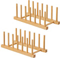 HBlife 2pcs Bamboo Dish Plate Bowl Cup Book Pot Lid Cutting Board Drying Rack Stand Drainer Storage Holder Organizer Kitchen Cabinet（Keep Dry）