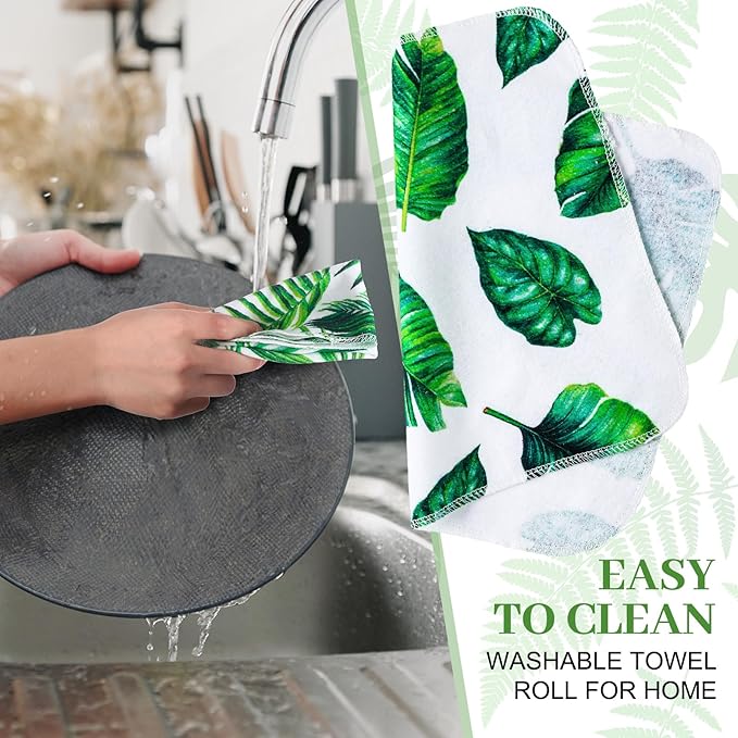 36 Pack Leaves Reusable Cleaning Cloths Washable Cotton Kitchen Towels for Home (Green)