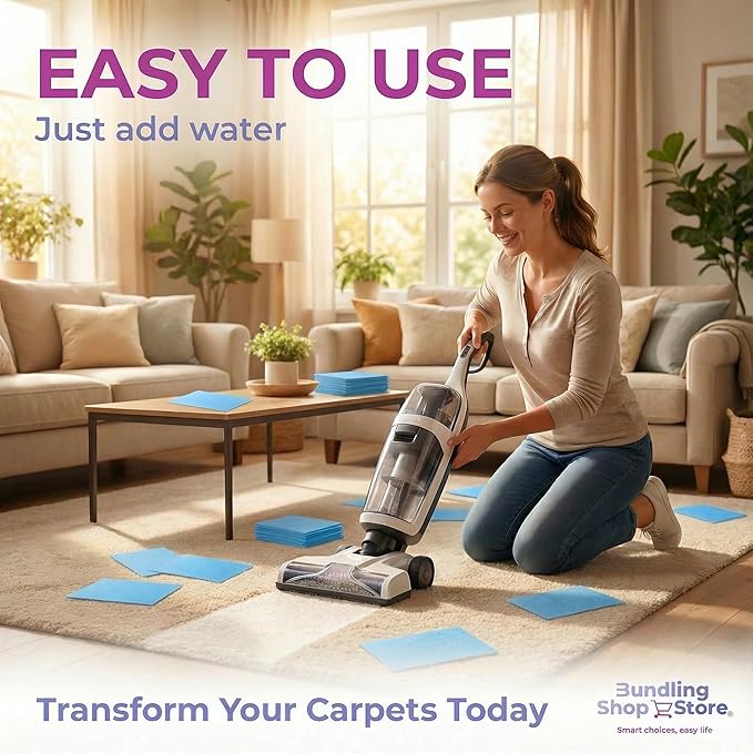 Concentrated carpet cleaner- Water activated citric acid formula for carpets, rugs, upholstery and interior fabrics, pack of 60 units
