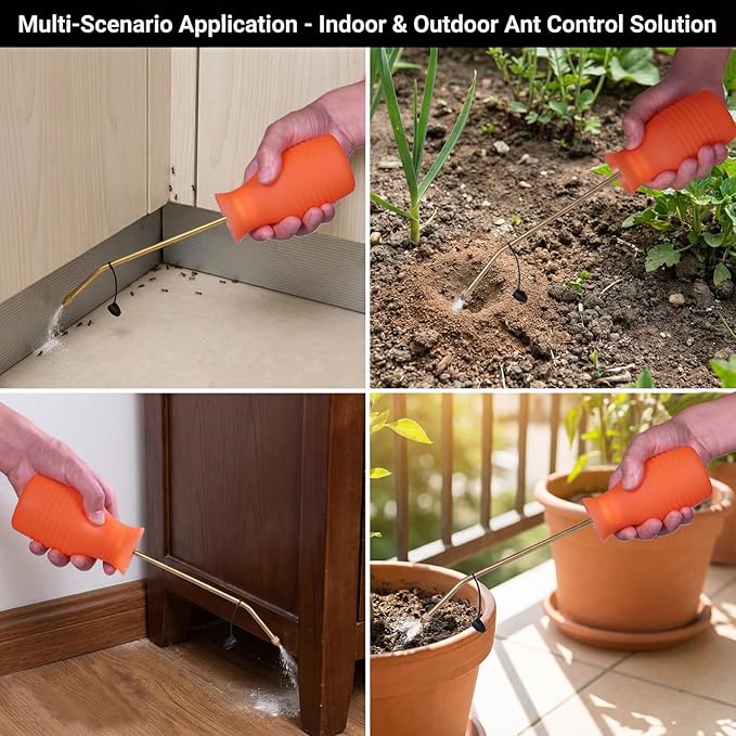Diatomaceous Earth Duster, 230ml Large, Powder Duster Kit with Long Copper Tube & Folding Funnel, Indoor Outdoor Silicone Sprayer Heavy Duty Bulb Applicator for Home and Garden(Orange)