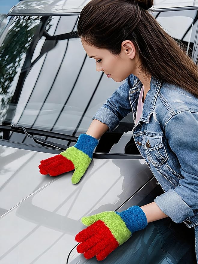 Patelai 3 Pairs Microfiber Plant Dusting Gloves Leaf Cleaning Gloves for Indoor Plants, Blinds, Furniture, House (Colorful,Medium)