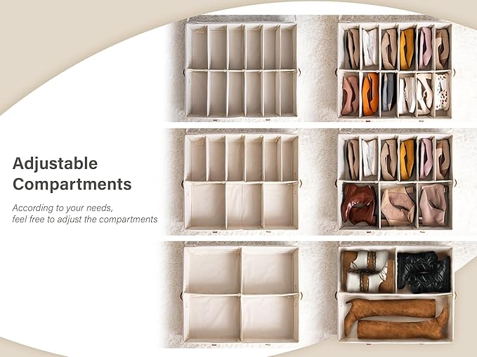 StorageWorks Shoe Organizer for Closet, Fits up to 24 Pairs, 2-Pack Ultra-thick Fabric Under Bed Shoe Storage Containers with Bottom Support and Adjustable Dividers, Grey