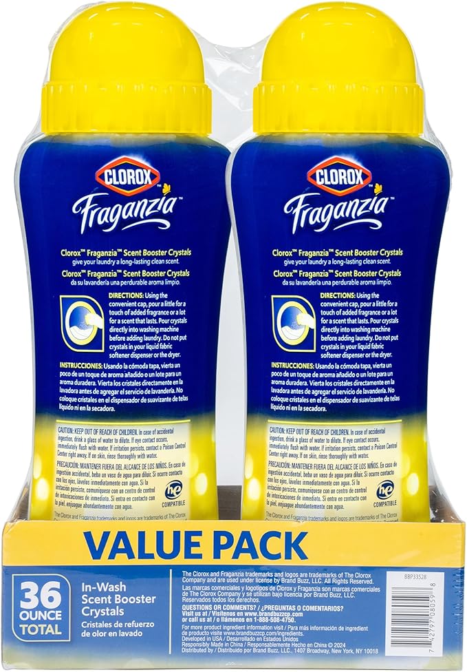 Clorox Fraganzia Laundry Scent Booster Crystals, In-Wash Fragrance Beads for Fresh-Smelling Clothes & Linens, Safe for All Fabrics & Colors, Citrus Blossom Scent, 18 Oz, 2 Pack