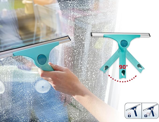 Leifheit 2-in-1 M Pro Reach Window Squeegee with 28 cm Wiping Width, Adjustable Cleaning Angle, Click System Compatibility, Ergonomic Grip for Streak-Free Cleaning on Windows, Showers, Mirrors