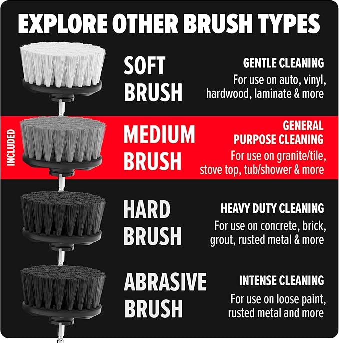 Dirt Devil Medium Bristle Cleaning Brush Set, 2 Piece, 2" and 3.5" Brushes Included, for Use on Showers, Porcelain and More, General-Purpose Cleaning, Scrubber Brush Drill Attachment for Cleaning
