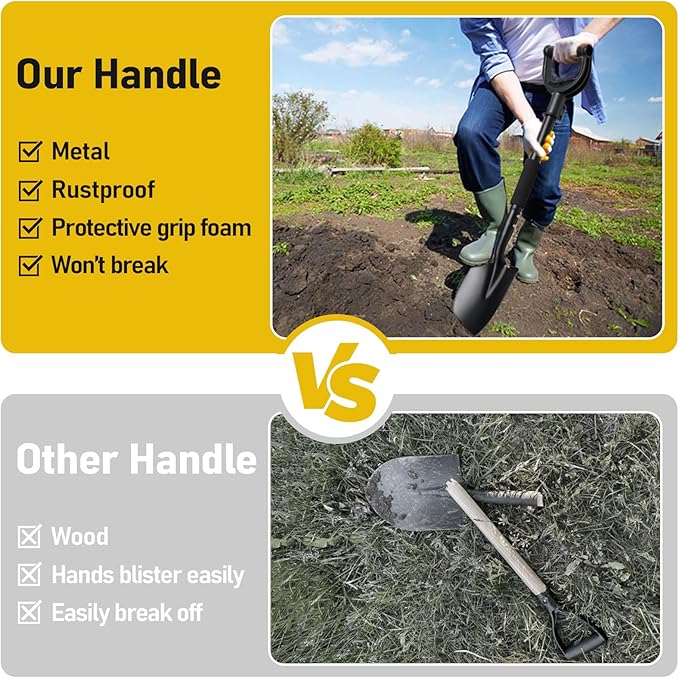 Shovel, Garden Shovel for Digging, 31 inch Small Shovels Heavy Duty Portable Mini Spade with Curved D-Handle for Gardening, Digging, Camping, Car, Kids Sand Beach Shovels