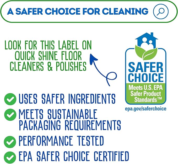 Quick Shine Multi Surface Floor Cleaner 64oz, 4Pk | Ready to Use-Streak Free- No Rinse | Use on Hardwood, Laminate, Luxury Vinyl Plank & Stone | Use in Spray Mops & Vac Mops | Safer Choice Cleaner