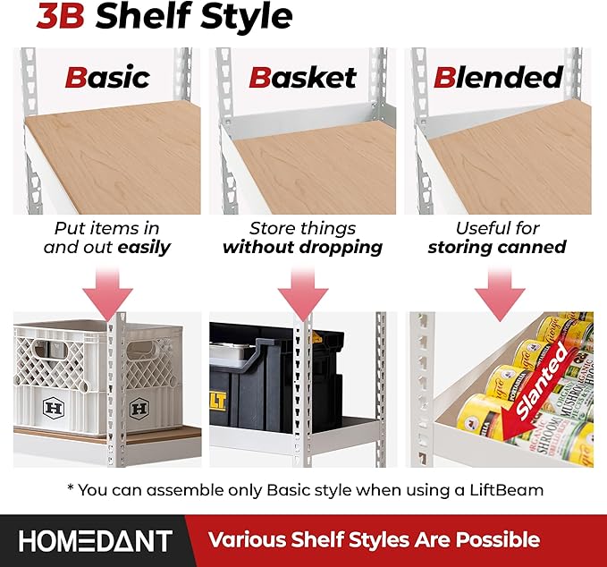 HOMEDANT 47.7" W 5 Tier Heavy Duty Garage Shelving Adjustable Metal Rack Storage Shelves Standing Shelf Unit Organizers Industrial Warehouse Basement White 2Pack