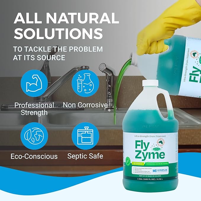 Fly-Zyme, Highly Concentrated Enzyme Drain Cleaner for Pipes & Fruit Flies, Citronella Scented Organic Waste Degrader & Odor Neutralizer, 1 Gallon