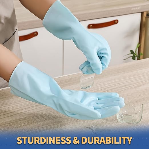 BOOMJOY PVC Cleaning Gloves, Reusable Dishwashing Gloves, Medium Gloves for Kitchen, Bathroom, Gardening, Working, Pet Care - Pink & Blue & Green, 3 Pairs, Size M