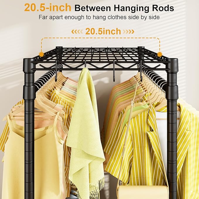 ULIFHOME P4 Rolling Clothes Rack Heavy Duty, Clothing Racks for Hanging Clothes, Freestanding Garment Racks with Wheels, Metal Portable Closet Rack 35.5''W × 20.5''D × 80.5''H, Max Load 560Lbs, Black