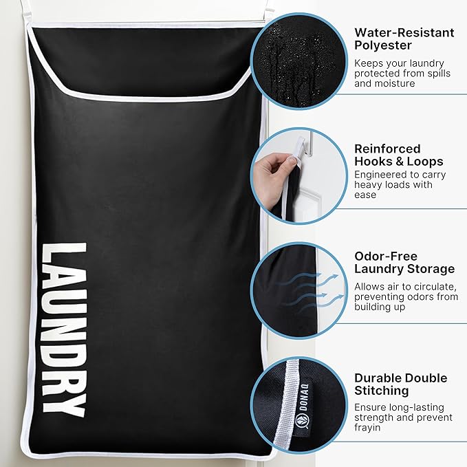 Hanging Laundry Hamper Bag XL 40x22", Space Saving over the Door Storage Bags, Behind the Door Hampers for Dirty Clothes & Wall Mounted Basket for Bathroom, Organizer for Small Room Spaces RV