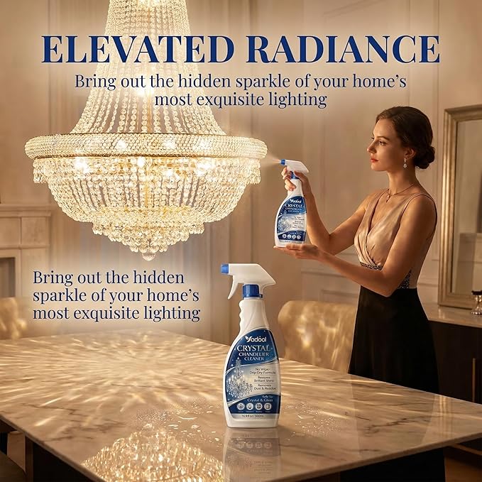 Chandelier Cleaner Spray for Glass Chandeliers, Drip Dry No Wipe Formula, Removes Dust Film, Restores Clear Shine, Easy Cleaning Solution