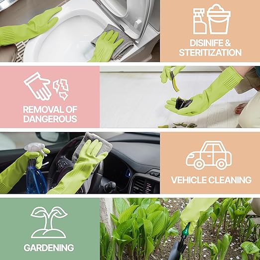 Reusable Waterproof Household Dishwashing Cleaning Rubber Gloves, Non-Slip Kitchen Glove (Green, Large (Pack of 3))