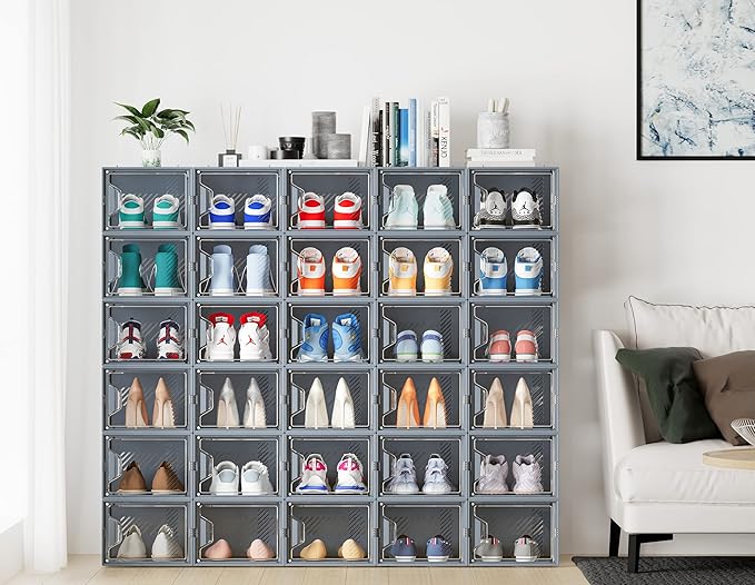 SIMPDIY Shoe Storage, 12 Pack X-Large Shoe Organizer for Closet, Shoe Boxes Clear Plastic Stackable Shoe Storage Boxes for Size 13