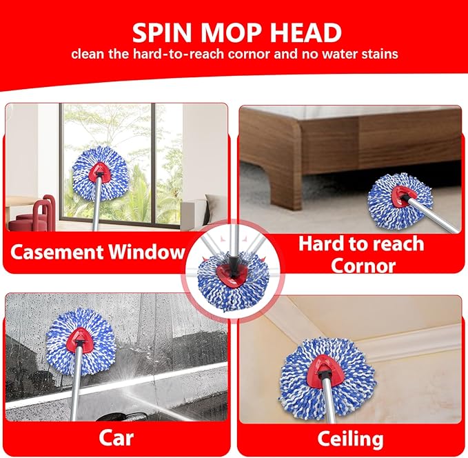 Spin Mop Replacement Heads Compatible with O Cedar RinseClean 2 Tank System, 6 Pack Mop Refills Microfiber Mop Replace Heads, Deep Cleaning for All Flooring, Machine Washable and Easy to Install