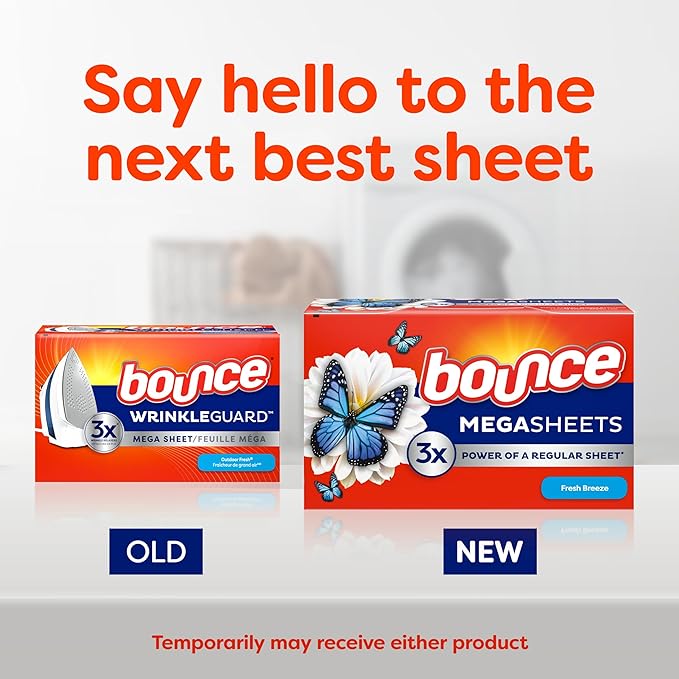 Bounce Mega Dryer Sheets, Fresh Breeze, 130 Count, Mega Fabric Softener Sheets with Static Control, Wrinkle Reduction, Extra Softness, Lasting Scent, Repels Lint