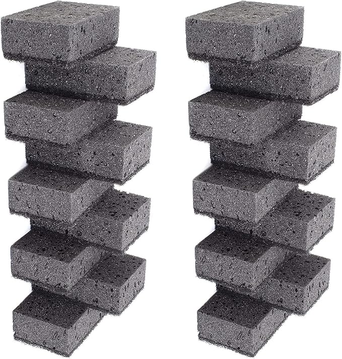 Black Multi Use Scrub Sponges. Made in Europe. 18 Pack, 4.3x2.8x1.4 inches. Heavy Duty Fiber. Odorless Durable Scrubber for Kitchen and Household Cleaning