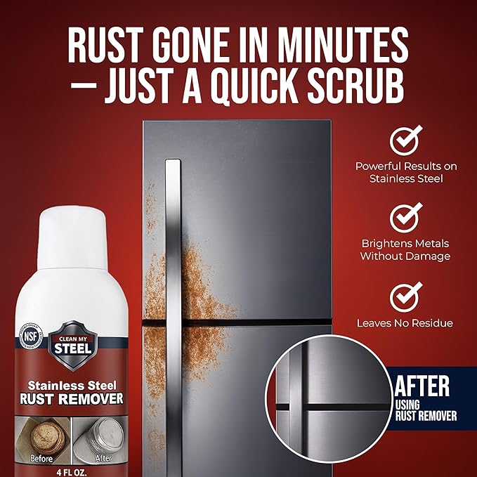 CLEAN MY STEEL Stainless Steel Rust Remover – NSF Approved Non-Toxic Rust Stain Remover Gel for Appliances, Sinks, Grills, Marine & Commercial Equipment (4 oz)