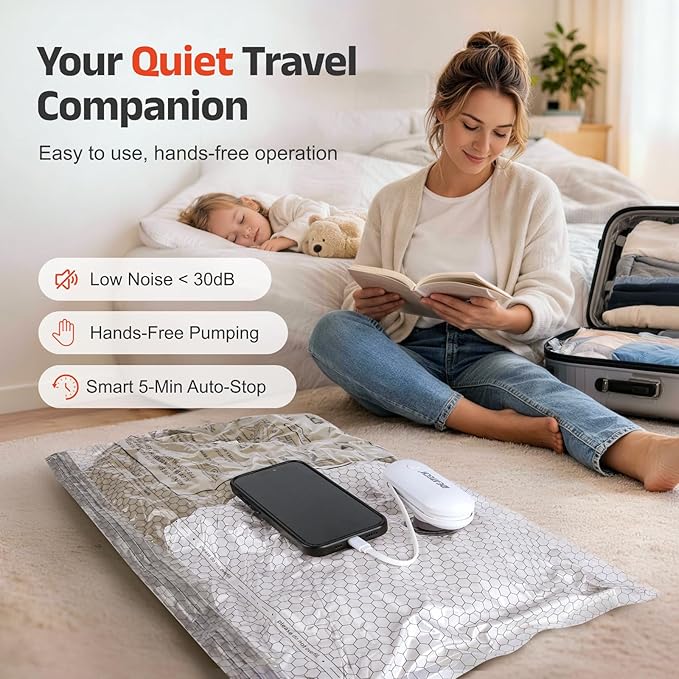 IDEATECH Travel Vacuum Bags with USB Pump, Space Saver Vacuum Seal Bags for Clothes & Luggage, Reusable Compression Packing Bags for Suitcase & Home Storage, Carry-On Travel Pack-3S+3M+3L